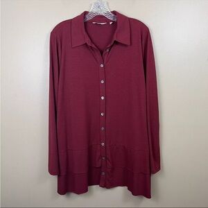 Soft Surrounding Top Womens Large Red Casual Layered Front Long Sleeve Tunic